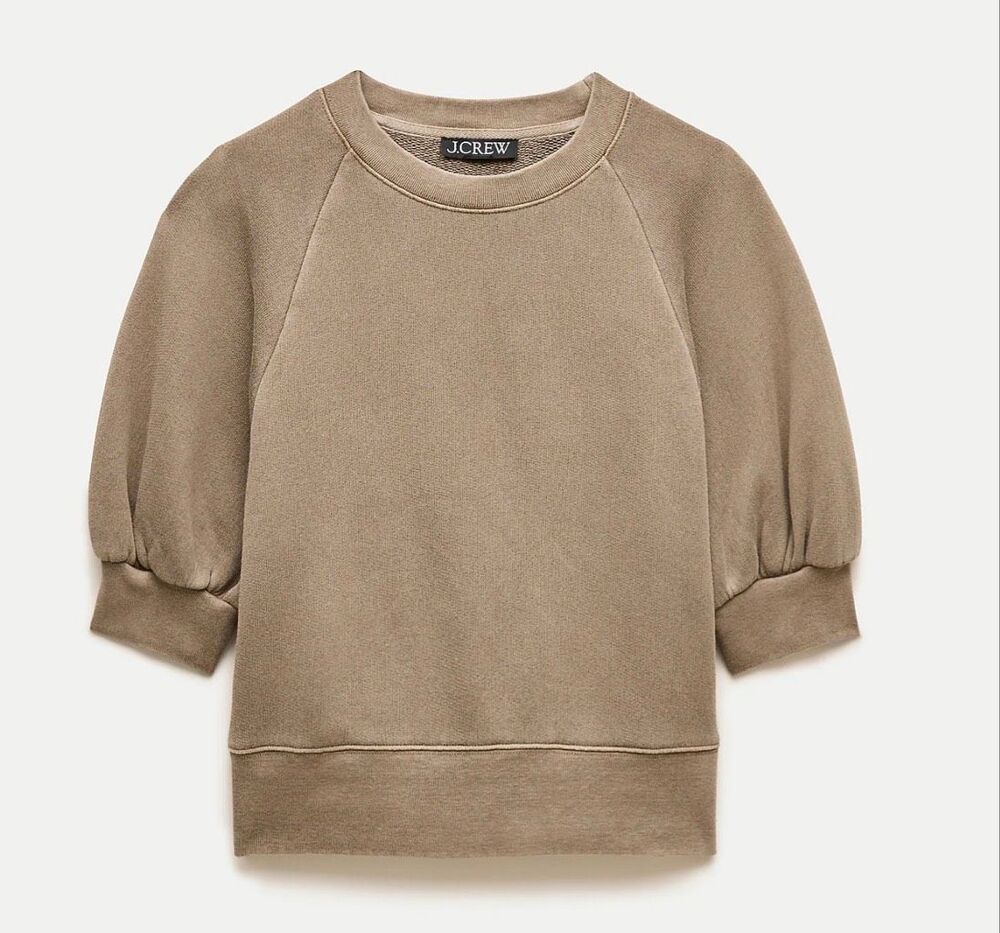 J. Crew Heritage terry puff-sleeve sweatshirt in Hickory Ash NWT size 2X